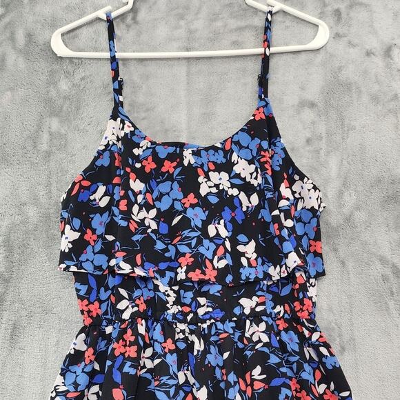 Elle Dress Womens M Black Blue Pink Floral Tiered Ruffled Sundress Flowy Preppy - Picture 2 of 11